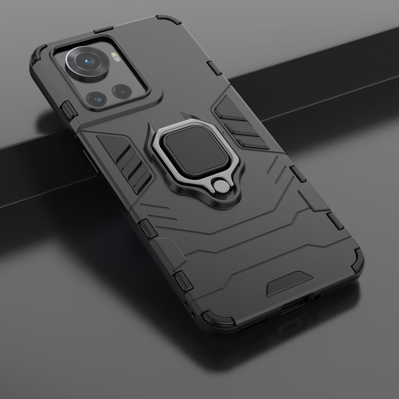 Atsparus dėklas Ring Armor Case telefonui OnePlus Ace - Juoda