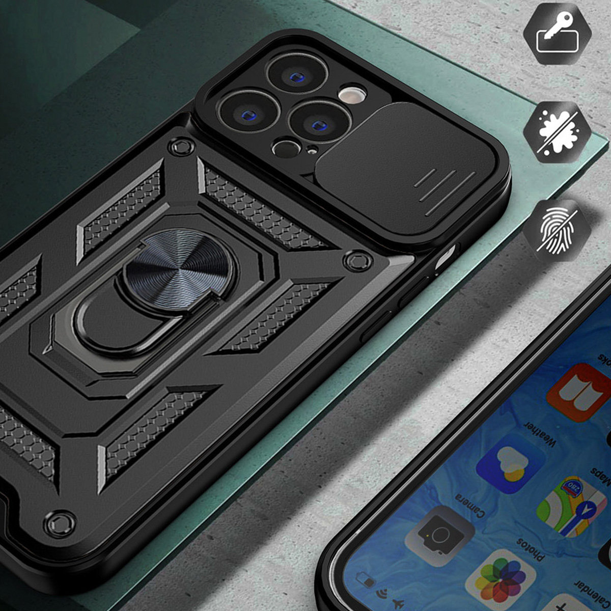 Hybrid Armor Camshield dėklas Realme 10 Pro - Juoda