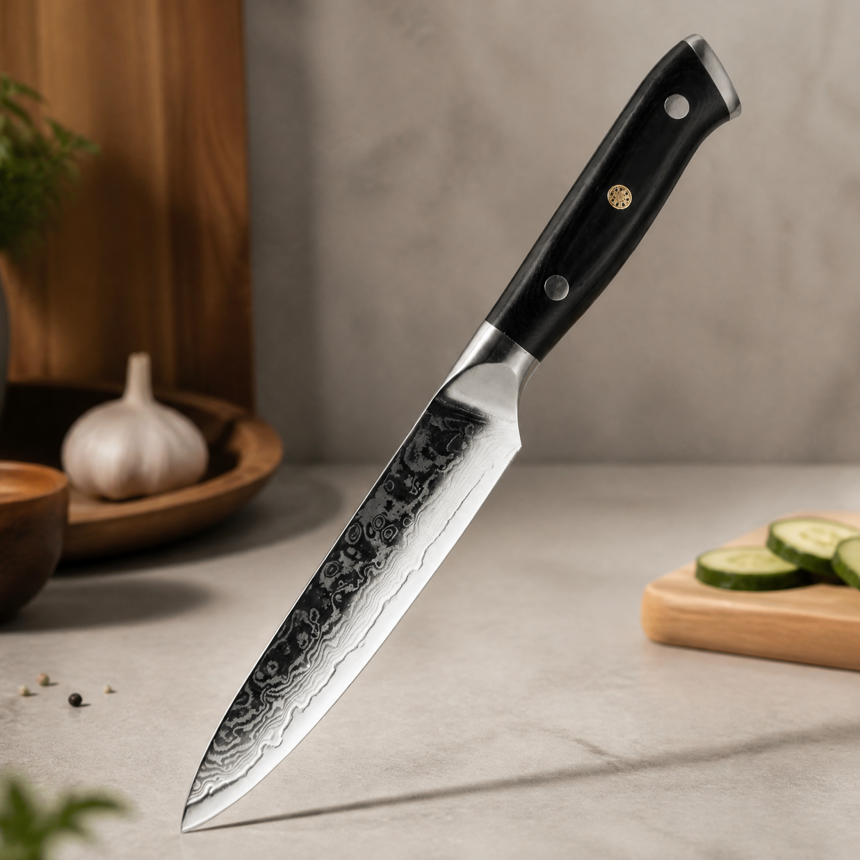 Damaskuotas virtuvės peilis KX-42117 - Bread / Juodas