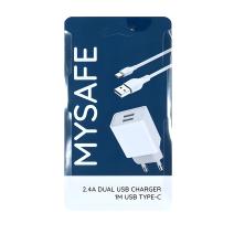 MySafe Ch24A įkroviklis - 1m - C tipo laidas 2,4A - Balta